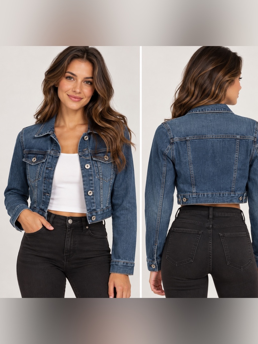 X2 Dark Blue Cropped Denim Jacket